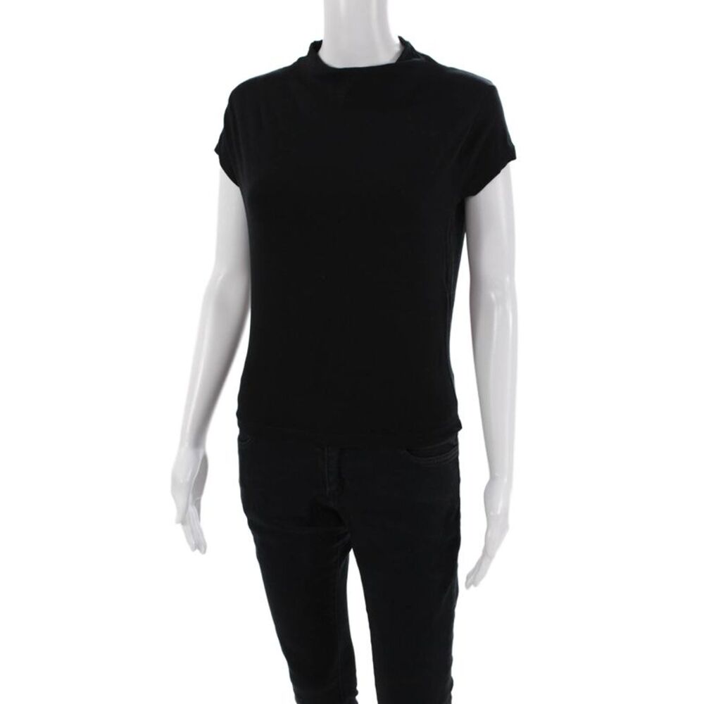 Zara Womens Short Sleeve Crew Neck Knit Tee Shirt Black Cotton Size Large - Picture 2 of 6